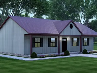 Modern Barndominium House 3D Model with Rustic Metal Siding 3D model