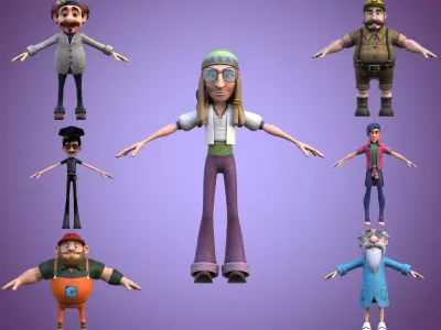 7 Cute Cartoon Characters Expertly Crafted 3D Models Collection Low-poly 3D model