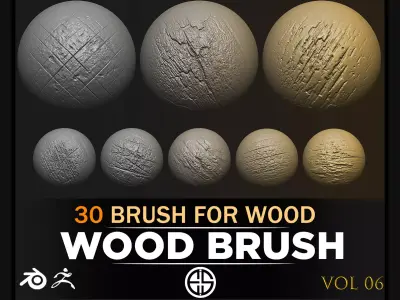 30 Wood Brush-Alpha-Blender and Zbrush Brush-Alpha Brushes-Vol 6 3D model