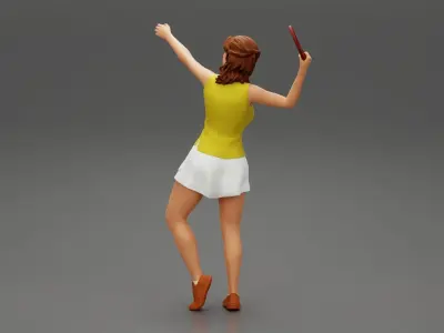 Woman playing tennis giving service throwing ball 3D print model