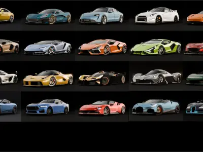 20x 3D Cars Pack - Game-Ready Low-poly 3D model