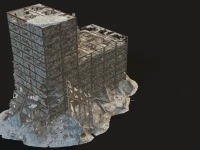 DESTROYED BUILDING 05 Low-poly 3D model