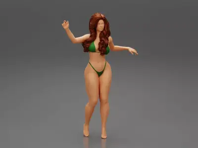 Beautiful Girl in bikini  With long hair 3D print model