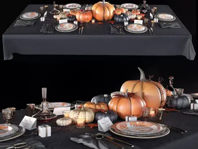 Golden autumn table set 3D model