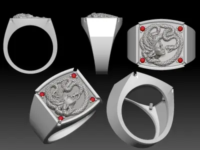 Medusa man ring Sculpture jewelry Gold silver 3D print model