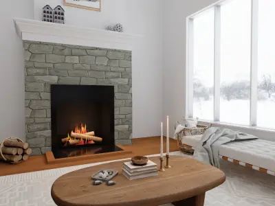 Winter Living Room Blender Scene 3D model