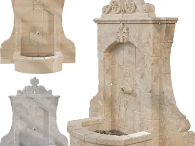 Vintage Stone Wall Fountain Classical Relief Low-poly 3D model