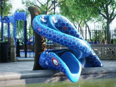 3D low poly PBR water snake slide Low-poly 3D model