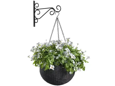 Hanging basket flowerpot rattan pot with flowers 3D model get