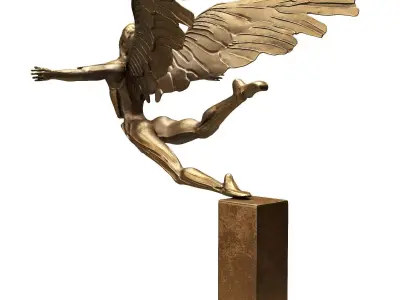 Falling angel sculpture Low-poly 3D model