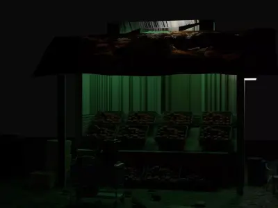 car with fruit hut and builds animation 3D model