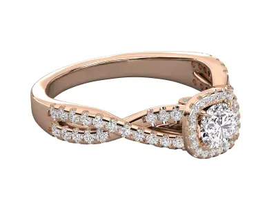 Luxury Square Halo Split Pave Solitaire Diamond Ring CAD 3D print model