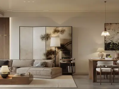 Modern living room dining room interior scenes 221 3D model