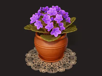 Potted Plant Flower African Violet - PBR Game Ready Low-poly 3D model