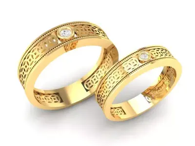 Luxury Matching Couple Rings with Diamond Accent 344 3D print model