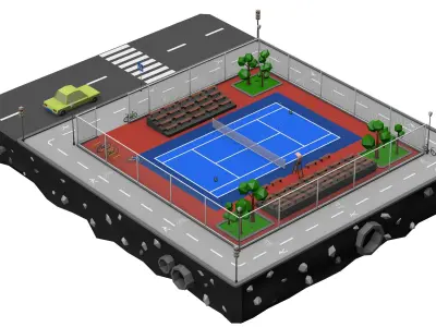 Tennis Court Low Poly 3d Model Low-poly 3D model