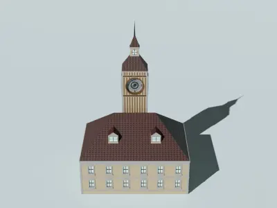 Simple low poly Town hall pbr game ready Free low-poly 3D model