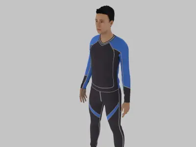 Surfer man in wetsuit Low-poly 3D model