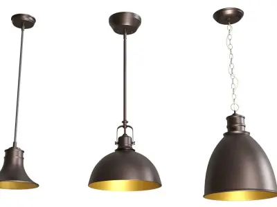 Three Metal Oil Ceiling Lamps 3D model  3D model