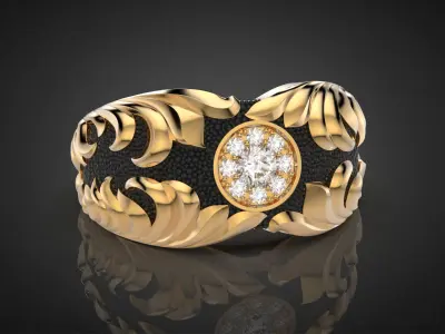 Gemstone signet ring Golden Ratio R58 all sizes 3D print model