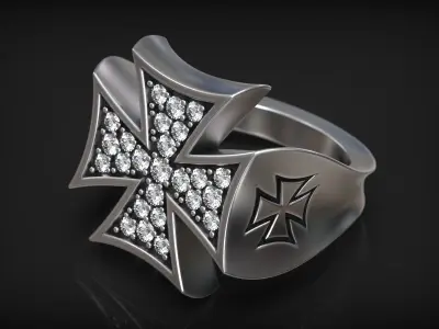 Maltese Cross Heraldic Hospitaller Luxury Diamond Ring 3D print model