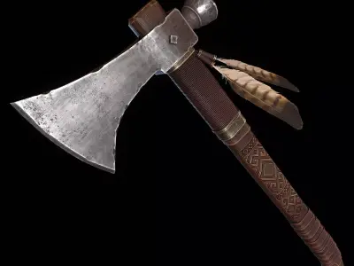 Decorated Tomahawk Axe Low-poly 3D model