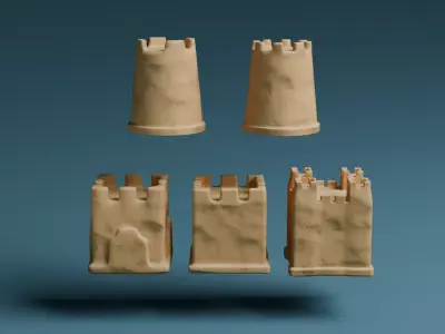 Sand castles Low-poly 3D model