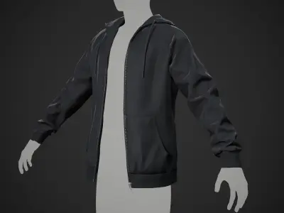 Black Open Hoodie Style 1 Low-poly 3D model