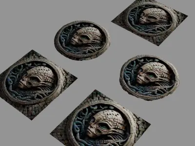3D alien snake mosaic with materials and textures Low-poly 3D model