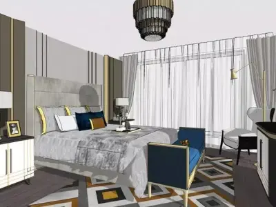 Light luxury bedroom combination 3D model purchase