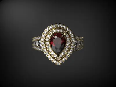 golden ring with a series of precious stones 3D print model