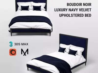 Luxury Velvet Upholstered Bed 3D model