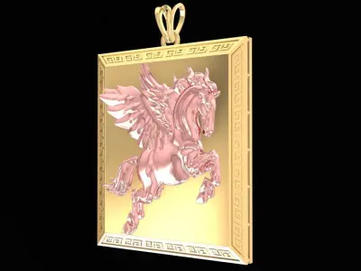 Pegasus Horse Square Pendant 3D Model 2792 3D print model