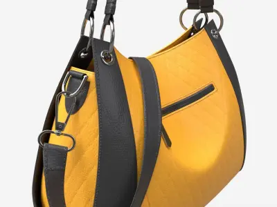 Women shoulder yellow leather bag 3D model