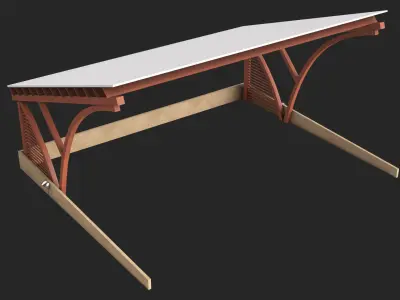 Wooden Car Parking Shed 01 All PBR Unity UE Textures Low-poly 3D model