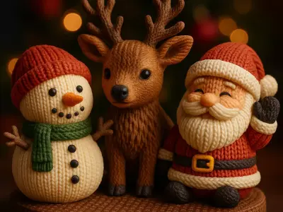 Knitted Christmas Trio  Santa Snowman  Reindeer Figurine Set 3D print model