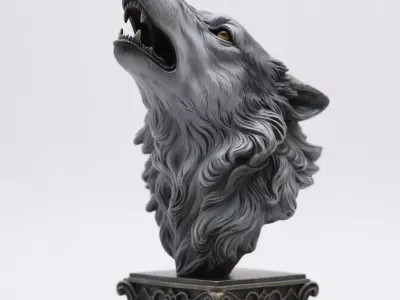 Wolf head sculpture 3D print model