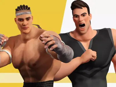 Stylized Coach and Fighter Duo 3D Rigged Muscular 3D Model Pack