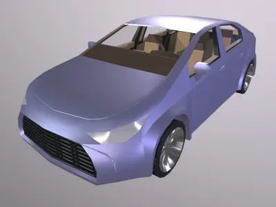 City Car sedan VR AR low-poly 3d model Cartoon with interior Low-poly 3D model