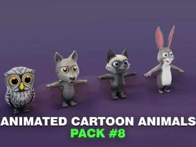 Gray Owl Rabbit Silver Fox Black Wolf 3D Models Pack Low-poly 3D model