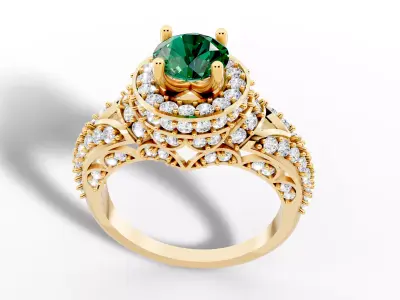 Ring 3D Model Large Center Stone Diamond Halo Design 3D print model