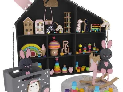rabbit and toy shelves  Low-poly 3D model