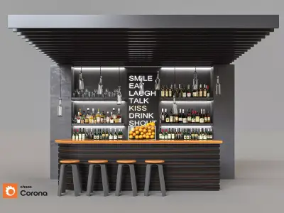 Modern Bar Counter Interior Model 2 - 3ds Max - Corona 3D model 3D model