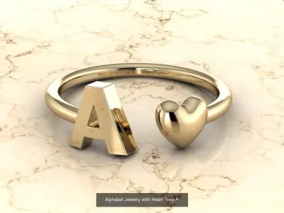 Alphabet Jewelry with Heart Rings COLLECTION 3D Model Pack