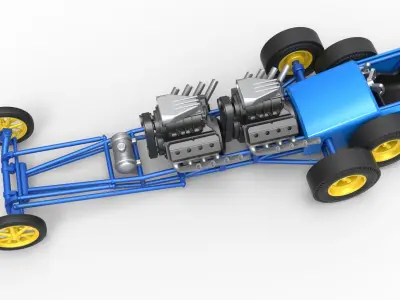 Front engine 6 wheeled dragster Version 2 Scale 1 to 25 3D print model