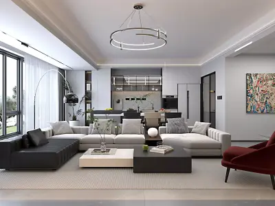 Living Room and Kitchen Scene Low-poly 3D model