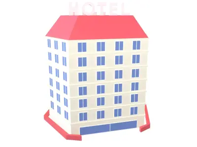 Low Poly Hotel v1 004 Low-poly 3D model