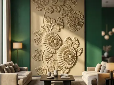 modern panel wall decor set relief stl mural CNC 293 3D model