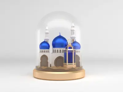 Mosque With Lantern in Desert Sphere 3D model