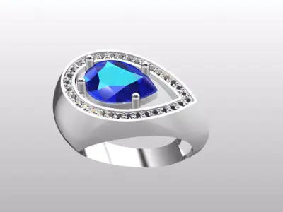 stylish pear cut ring 3D print model